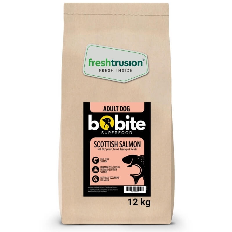 Bobite SuperFood, adult, Somon scotian cu Marar, Spanac, Fenicul, Sparanghel si Rosii, Hrana uscata caini, 12kg