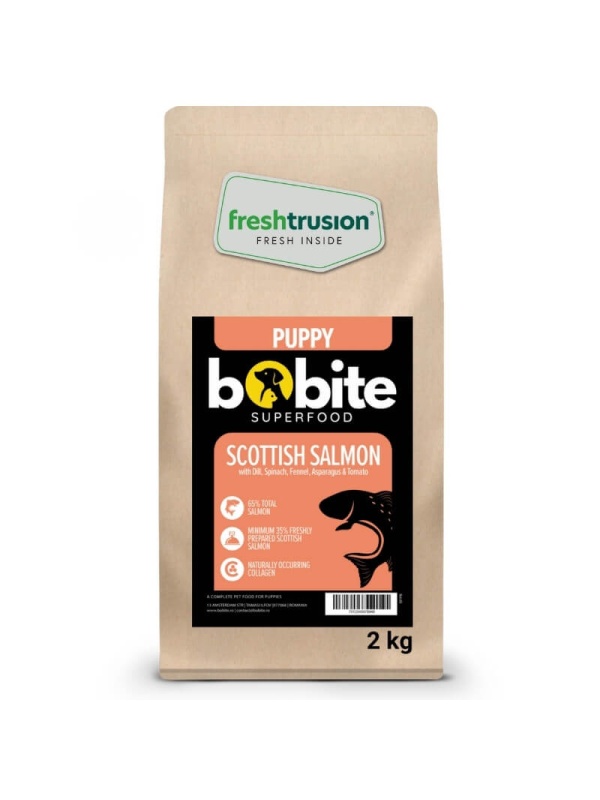 Bobite SuperFood Puppy Dog Food – Scottish Salmon with Vegetables (Dill, Spinach, Fennel, Asparagus & Tomatoes), 2kg Dry Food