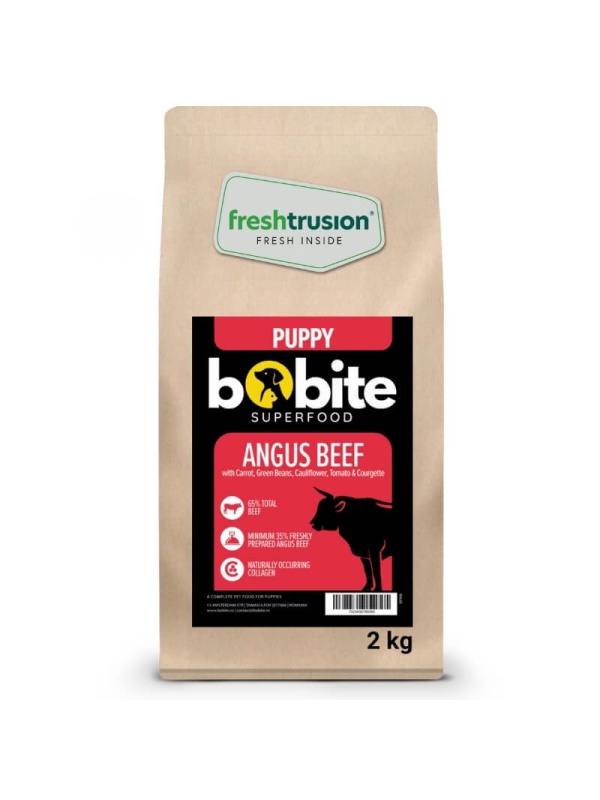 Bobite SuperFood Puppy Dog Food – Angus Beef with Vegetables (Carrot, Green Beans, Cauliflower, Tomatoes & Zucchini), 2kg Dry Food