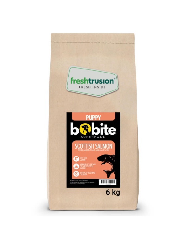 Bobite SuperFood Puppy, Scottish Salmon with Dill, Spinach, Fennel, Asparagus & Tomatoes – Dry Dog Food, 6kg