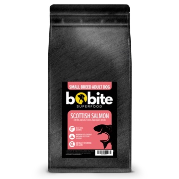 Bobite Superfood Câini Adult – Rasă mică, Somon scoțian, Hrană uscată superpremium fără cereale