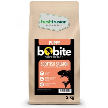 Hrana uscata pentru catei Bobite Superfood Puppy, cu somon scotian, marar, spanac, fenicul, sparanghel si rosii, sac 2kg