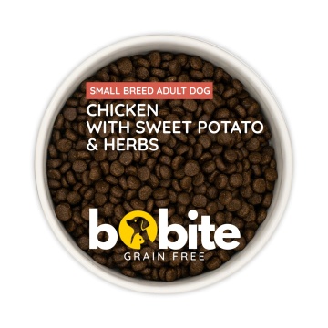 bobite hrana caini rasa mica Bobite Grain Free pui cartof dulce ierburi in castron