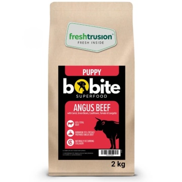 Hrana uscata pentru catei Bobite Superfood Puppy, cu vita Angus, morcov, fasole verde, conopida, rosii si dovlecel, sac 2kg