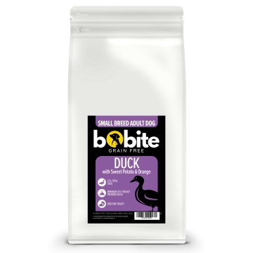 Bobite Grain Free, hrană uscată pentru câini adulți de rasă mică, rață cu cartof dulce și portocală, 2kg