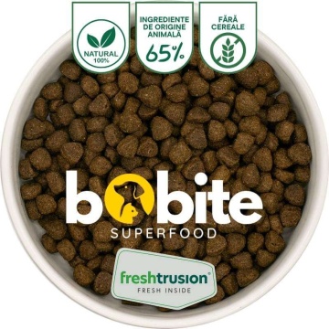 Bobite Superfood Puppy pentru catei, cu vita Angus si legume, vazute in castron – textura si dimensiune hrana uscata, 2kg