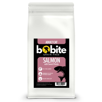 Bobite Grain Free, hrană uscată pentru pisici adulte, somon cu cartof dulce