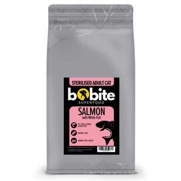 Bobite Superfood Pisici Sterilizate Adult – Somon & Pește alb, Hrană uscată superpremium