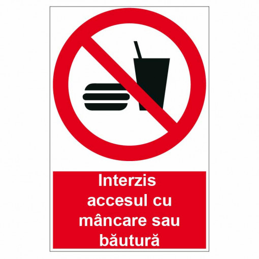 Sticker indicator Interzis accesul cu mancare si bautura