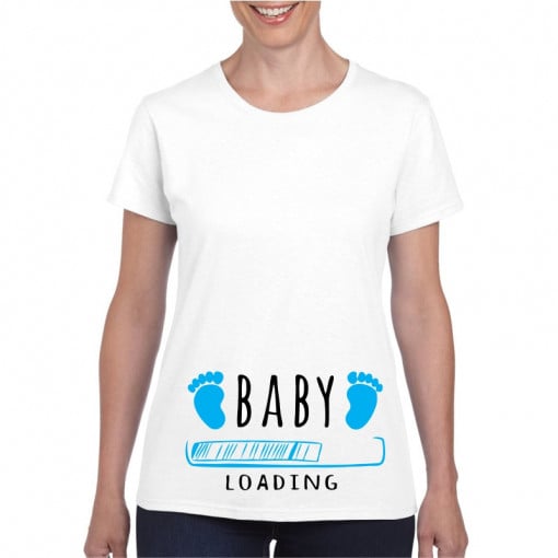 Tricou personalizat dama alb Baby is Loading Blue