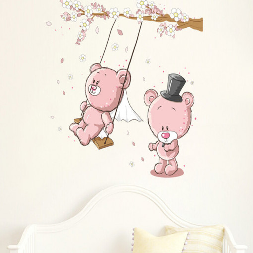Sticker perete Pink bear swing
