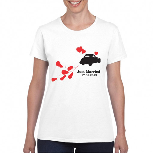 Tricou personalizat dama alb Just Married