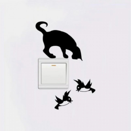 Sticker intrerupator Pisica Neagra si Pasari