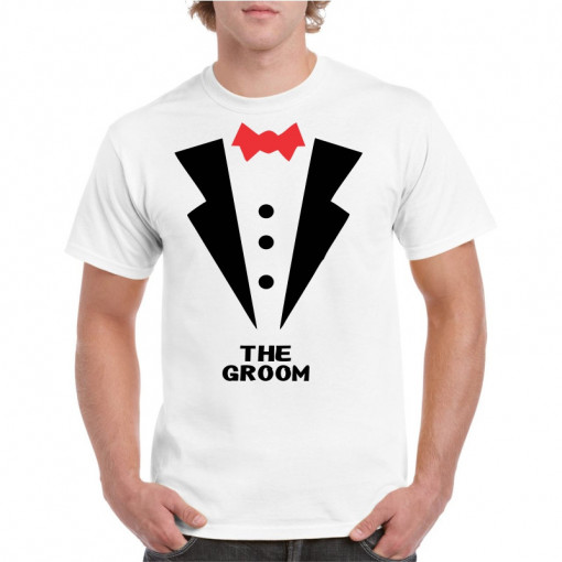 Tricou personalizat barbati alb The Groom 1