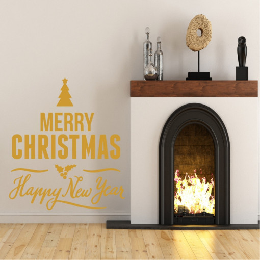 Sticker decorativ Merry Christmas and a Happy New Year Auriu