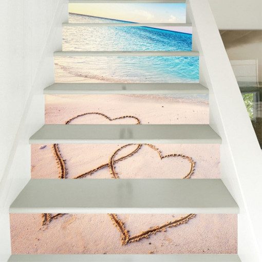 Sticker decorativ scari / perete Inimi pe Nisip