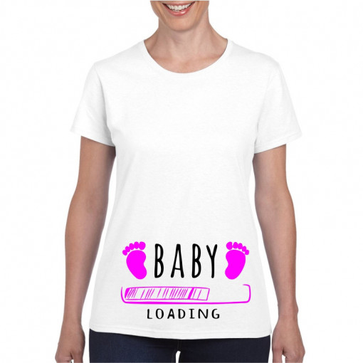 Tricou personalizat dama alb Baby is Loading Pink