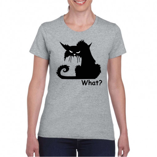 Tricou personalizat dama gri Crazy Cat