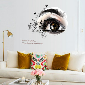 Sticker perete ochi abstract cu pasari si flori 6