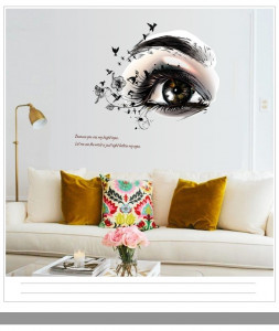 Sticker perete ochi abstract cu pasari si flori 7