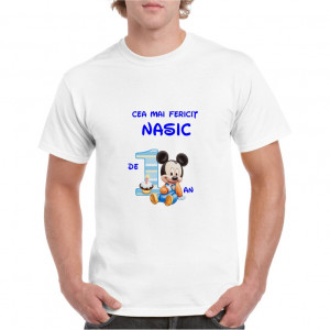 Tricou personalizat barbati alb Cel mai Fericit Nasic Baietel