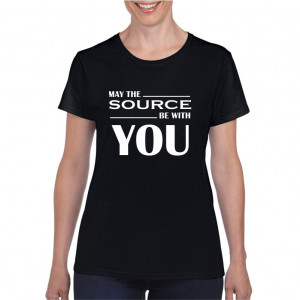 Tricou personalizat dama negru May the source Be with you
