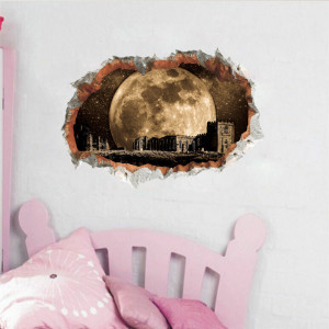 Sticker decorativ cu efect 3D peisaj nocturn cu luna 4