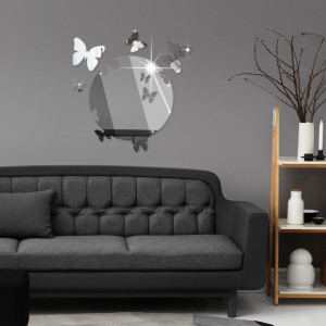 Sticker oglinda acrilica luna cu fluturi argintii 5