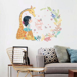 Sticker pentru perete girafa si fetita 4