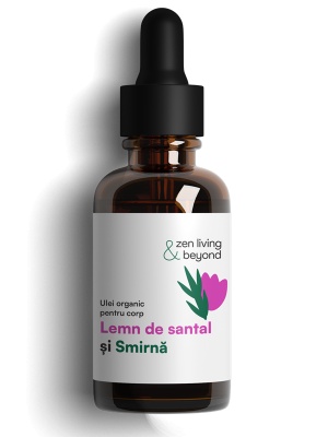 Ulei organic de Corp cu Ricin, Chimen negru, Lemn de santal și Smirnă, 50 ml