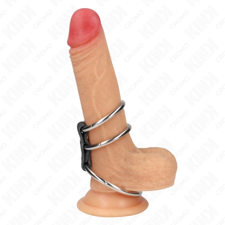 Anel De Pênis Triplo De Metal De 3,7 Cm A 5 Cm Conectado Com Couro