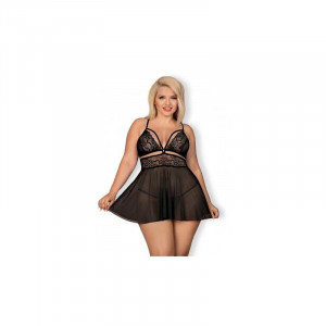  Babydoll e Tanga Obsessive Renda Semi-transparente Preto
