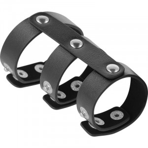 Darkness Adjustable Leather Double Penis And Testicles Ring - Img 1