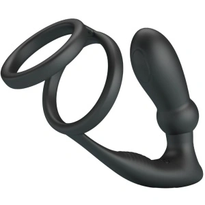 Anel Penis Emoni + Plug Anal 12 Vibrações Preto