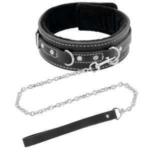 Darkness Black Furry Collar With Leash - Img 2
