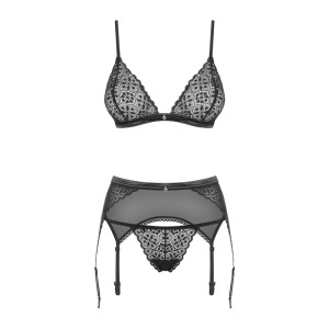 Lingerie Obsessive Shibu Preto 3 Peças  L/XL
