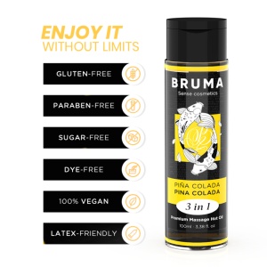 Bruma - Óleo De Massagem Premium Efeito Calor Sabor Pina Colada 3 Em 1 - 100 Ml