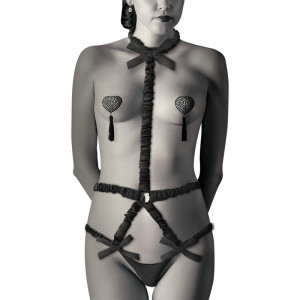 Conjunto De Arnês Elástico Coquette E Tampas De Bico Preto - Img 1