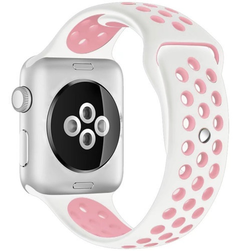 Pasek iUni iUni kompatybilny z Apple Watch Ultra/SE/8/7/6/6/5/5/4/4/3/2/1, 40 mm, Silicon Sport, Biały/Różowy