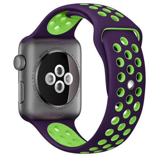 Pasek iUni kompatybilny z Apple Watch Ultra/SE/8/7/6/5/5/4/3/2/1, 40 mm, Silicon Sport, fioletowy/zielony