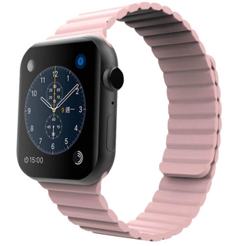 Pasek iUni kompatybilny z Apple Watch Ultra/SE/8/7/6/5/5/4/4/3/2/1, 44 mm, silikonowy, magnetyczny, różowy