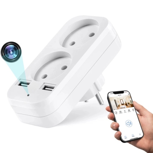 Mini Camera Adaptor dublu iUni AD1, Wi-Fi, Full HD, Vizualizare Live pe telefon, Slot card MicroSD