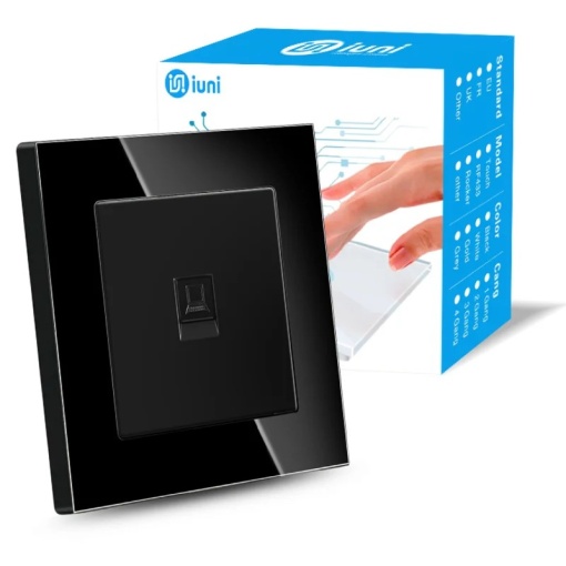 Gniazdo internetowe RJ45, Cat6, bezpieczna szklana ramka, iUni SD, czarny