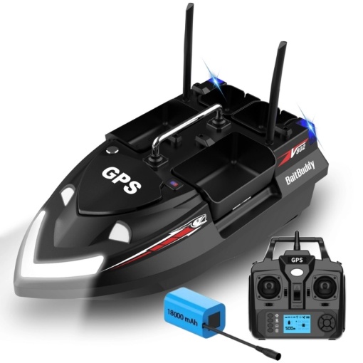 Łódka Zanętowa iUni V802 PRO, GPS, 18000mAh, 4 Pojemnikami, Pojemność 3kg, 500m, 15km/h, Zdalne sterowanie 2.4GHz, Czarny