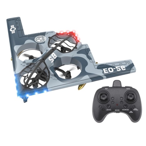 iUni E0-26 Stealth Bomber Plane, Stealth Bomber Plane, 360° Aerobatics, Gyro, Impact Resistant, LED Lights, Blue