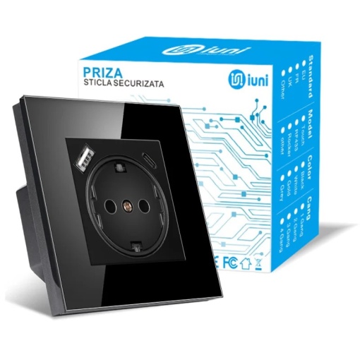 iUni UC1, 16A, porty USB-A i USB-C, iUni UC1, 16A, czarny