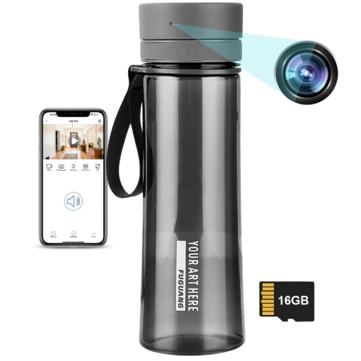 Kamera szpiegowska iUni IP48 zakamuflowana w butelce z wodą, Wi-Fi, 16GB, Full HD, podgląd na żywo w telefonie