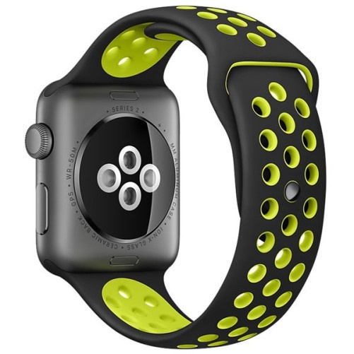 Pasek iUni kompatybilny z Apple Watch Ultra/SE/8/7/6/5/5/4/3/2/1, 40 mm, Silicon Sport, czarny/żółty