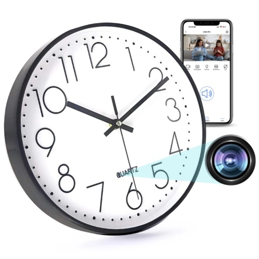Kamera Szpiegowska ukryta w Ściennym Zegar iUni W31, Wi-Fi, Full HD, Czujnik ruchu, Biało-Czarna