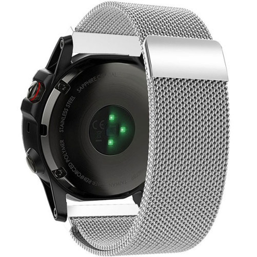 Pasek iUni kompatybilny z Garmin Fenix 7X / 6X / 5X Plus / 5X / 3 HR / 3, 26 mm, szlufka mediolańska, srebrny